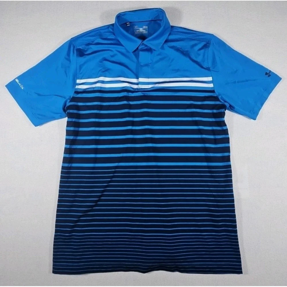 Under‎ Armour Heat Gear Loose Coldblock Golf Polo Shirt Mens L  Blue/White/Black